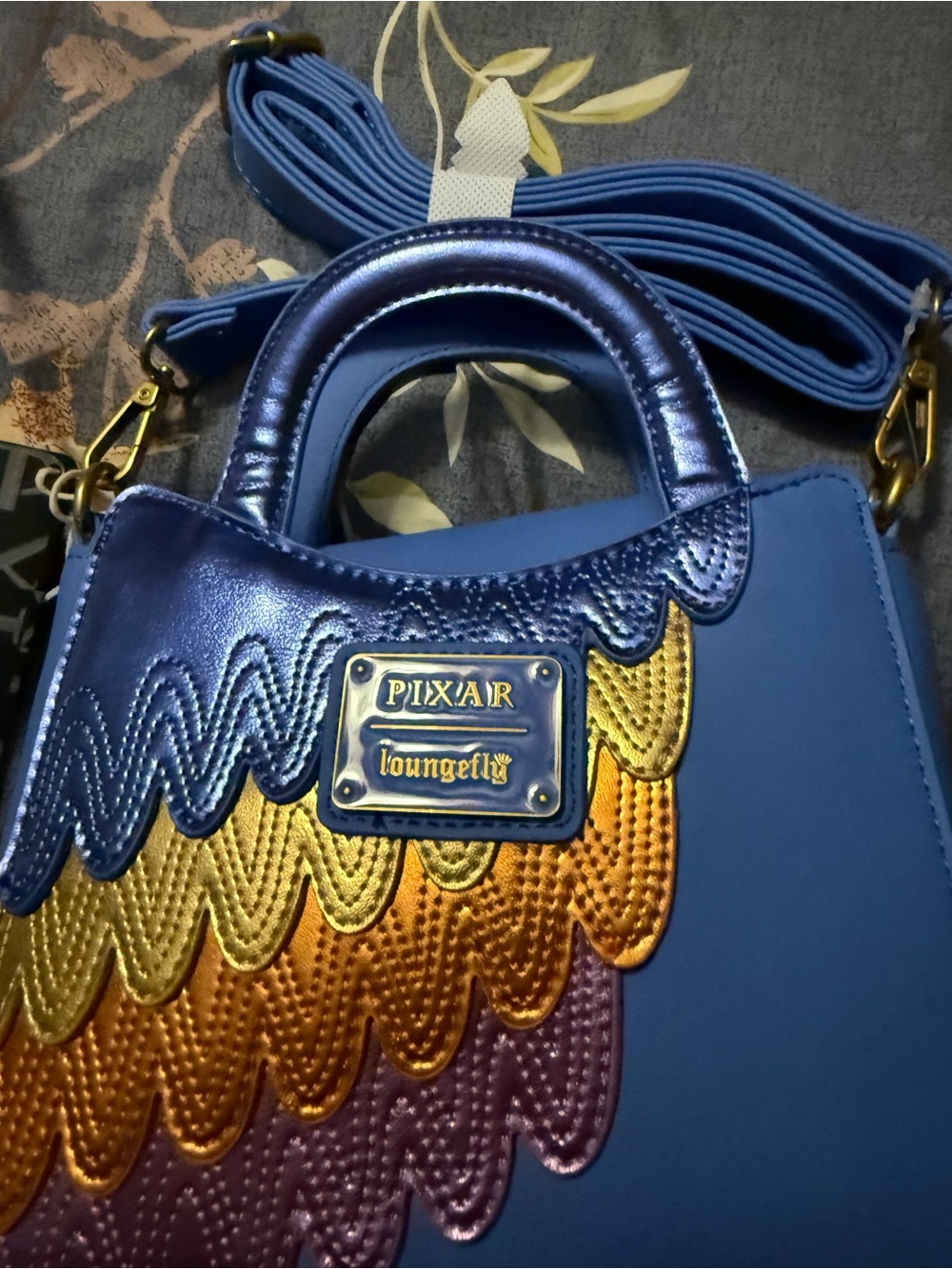 Loungefly Blue Mini Bag with Metallic Peacock Wing Applique - Picture 4 of 4